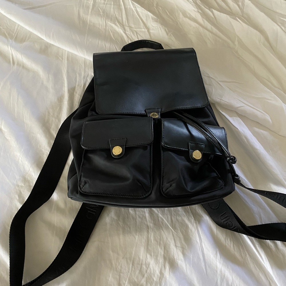Calvin Klein Black Nylon & Leather Trim Backpack